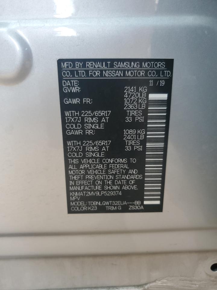 2020 Nissan Rogue VIN KNMAT2MV9LP529374 Copart auction photo, front end damage thumbnail 13