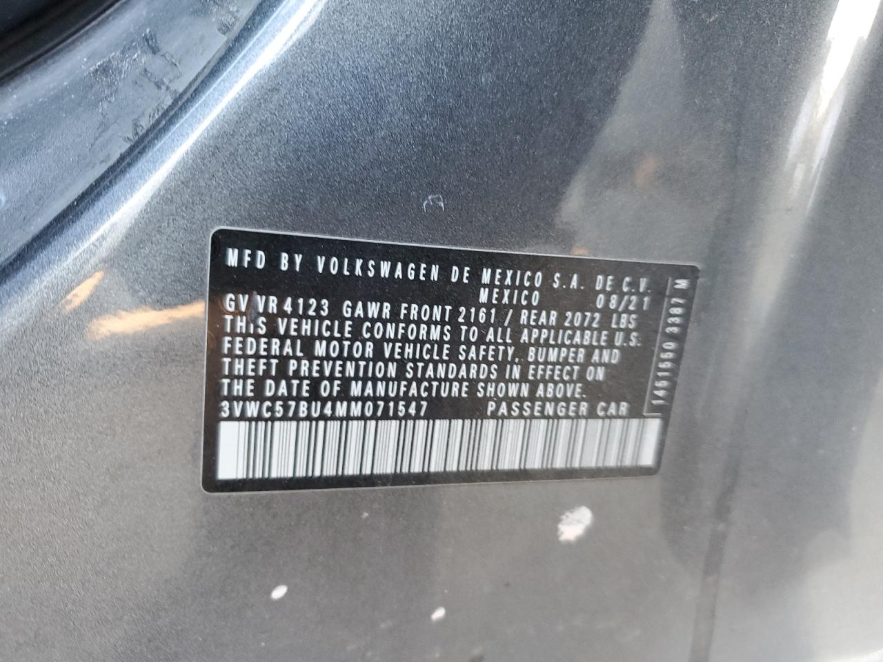 2021 Volkswagen Jetta VIN 3VWC57BU4MM071547 Copart auction photo, burn - interior damage thumbnail 14