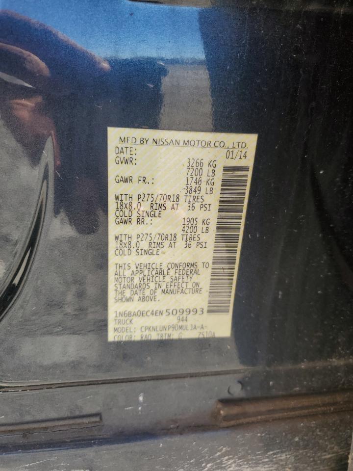 2014 Nissan Titan VIN 1N6BA0EC4EN509993 Copart auction photo, rear end damage thumbnail 13