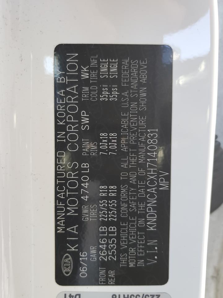 2017 KIA Sportage VIN KNDPNCACXH7140831 Copart auction photo, front end damage thumbnail 15