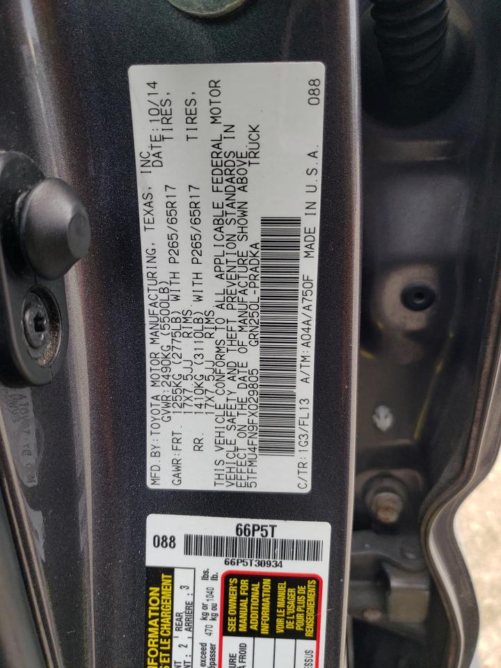 2015 Toyota Tacoma VIN 5TFMU4FN9FX029805 Copart auction photo, side / front end damage thumbnail 15