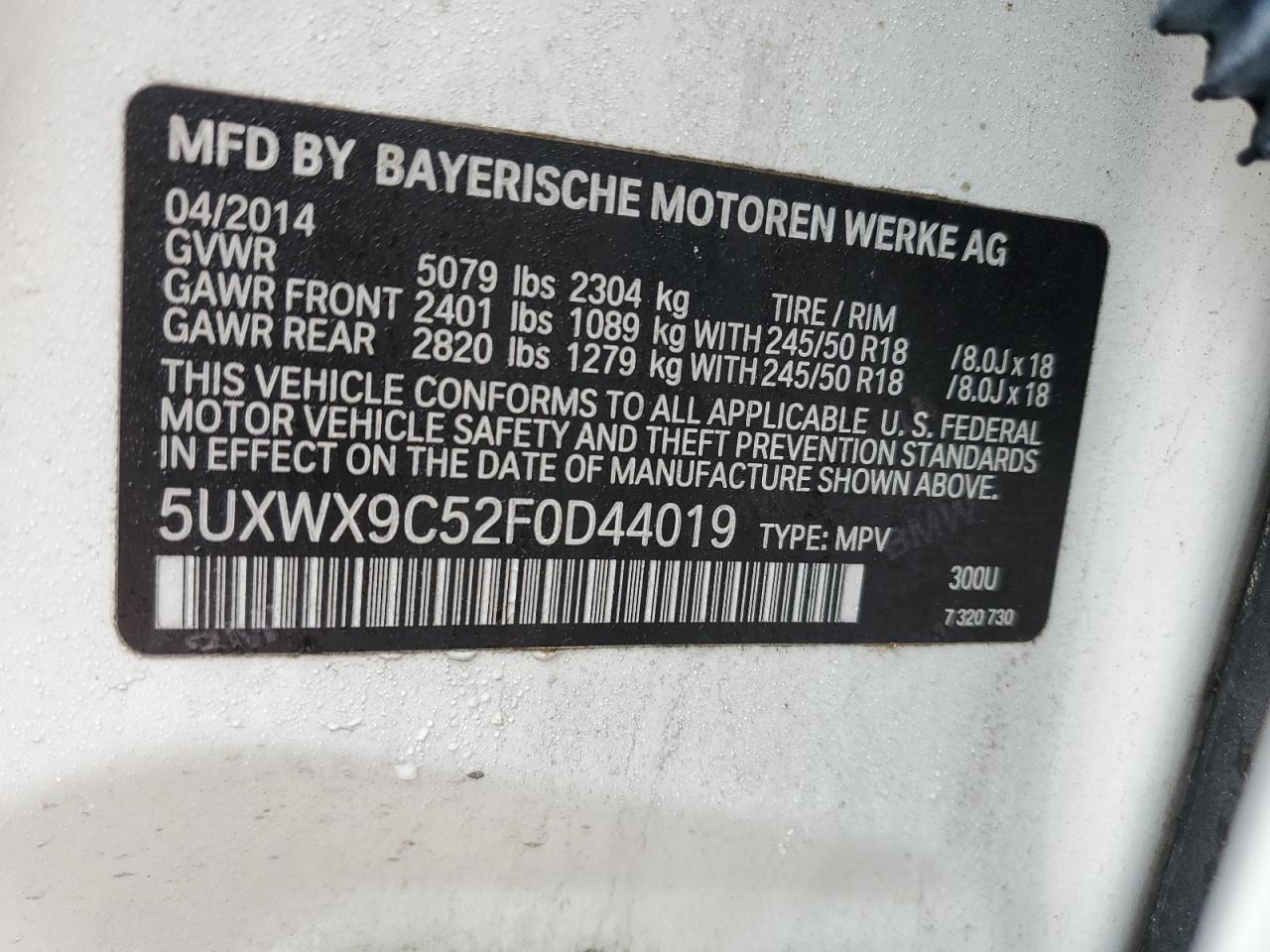 2015 BMW X3 VIN 5UXWX9C52F0D44019 Copart auction photo, mechanical damage thumbnail 13