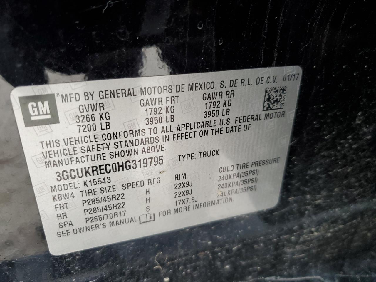 2017 Chevrolet Silverado VIN 3GCUKREC0HG319795 Copart auction photo, front end / side damage thumbnail 14