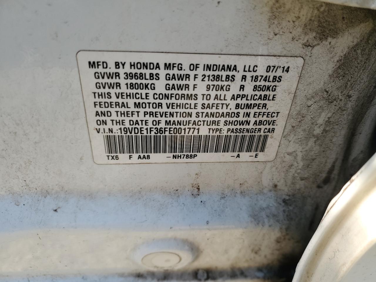 2015 Acura ILX VIN 19VDE1F36FE001771 Copart auction photo, front end damage thumbnail 12