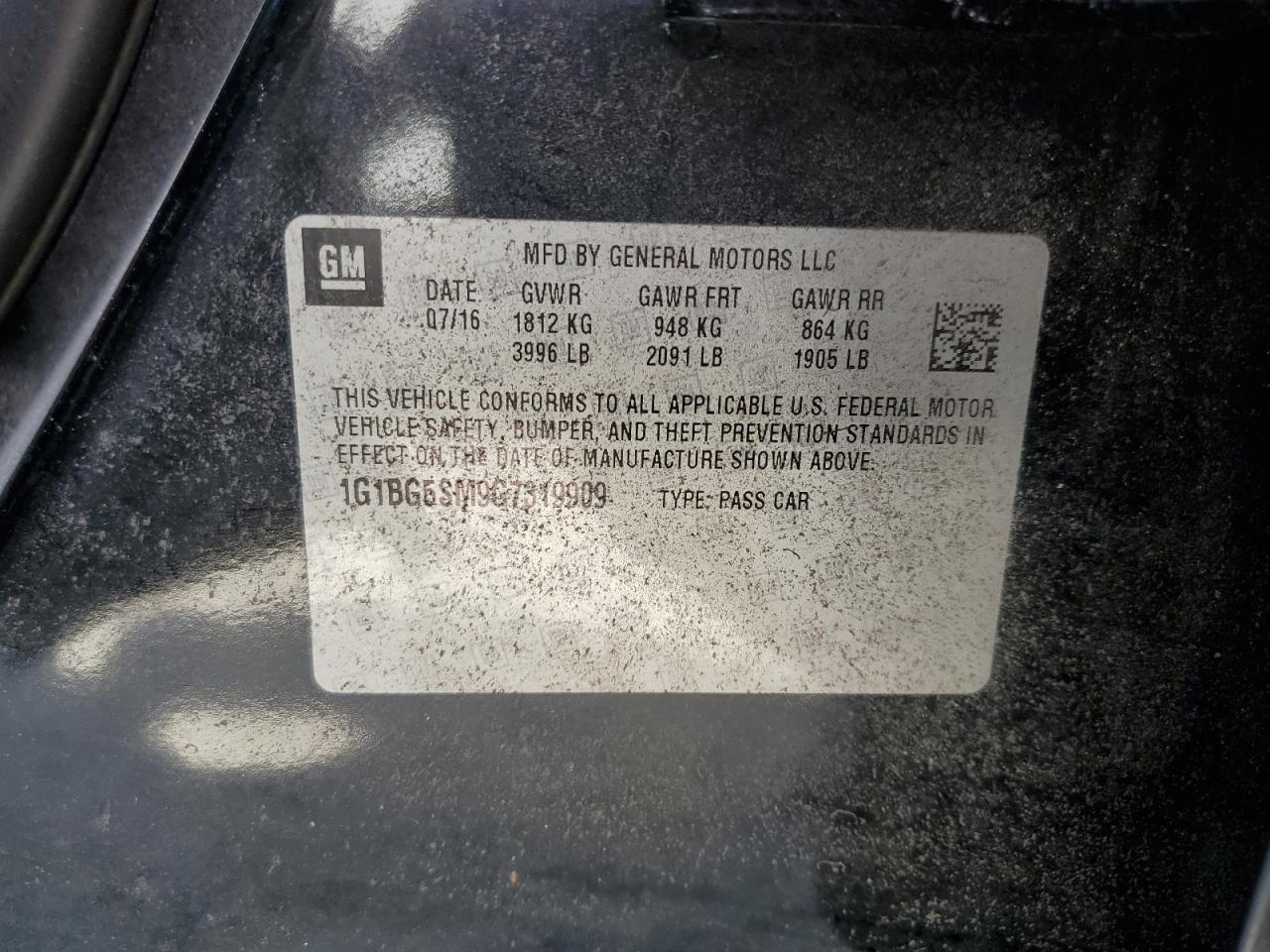 2016 Chevrolet Cruze VIN 1G1BG5SM9G7319909 Copart auction photo, water/flood damage thumbnail 13