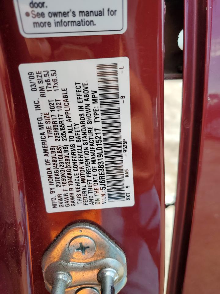 2009 Honda CR-V VIN 5J6RE38319L015217 Copart auction photo, front end damage thumbnail 14