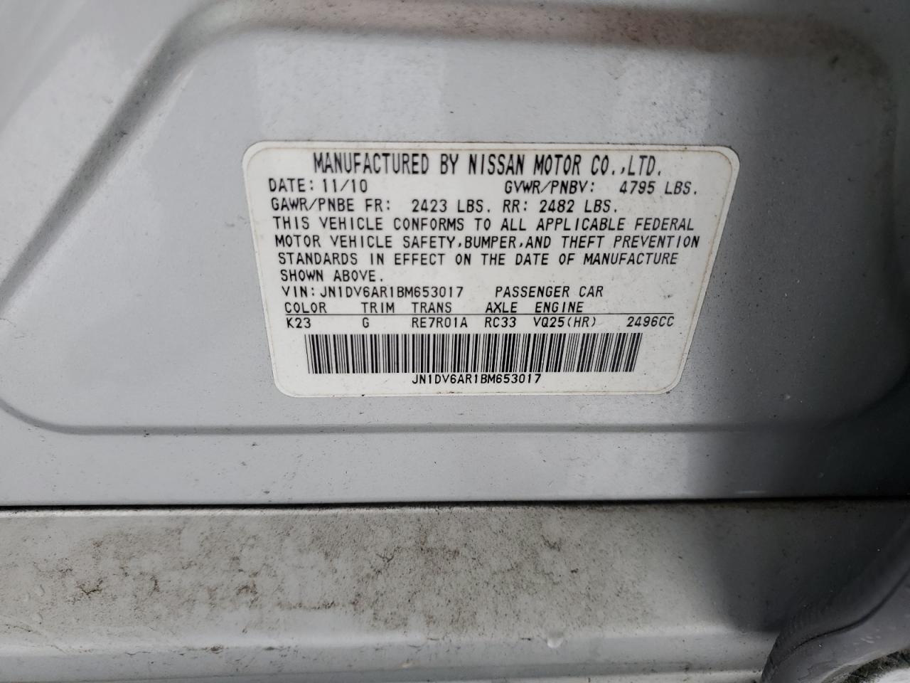 2011 Infiniti G VIN JN1DV6AR1BM653017 Copart auction photo, front end / minor dent/scratches damage thumbnail 12