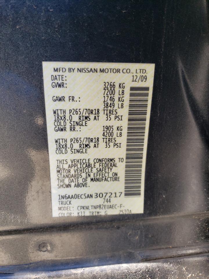2010 Nissan Titan VIN 1N6AA0EC5AN307217 Copart auction photo, front end / all over damage thumbnail 12