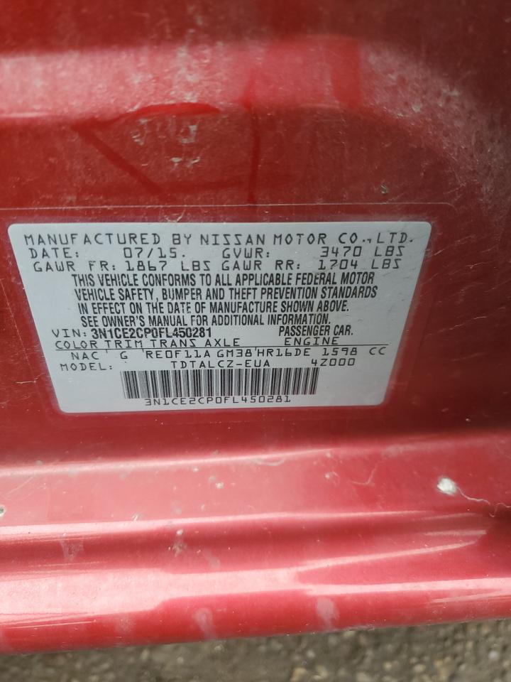 2015 Nissan Versa VIN 3N1CE2CP0FL450281 Copart auction photo, rear end damage thumbnail 13