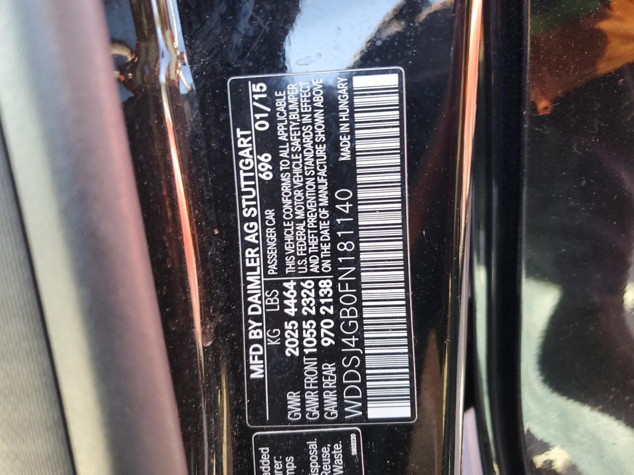 2015 Mercedes-Benz CLA-klasse VIN WDDSJ4GB0FN181140 Copart auction photo, side / rear end damage thumbnail 12