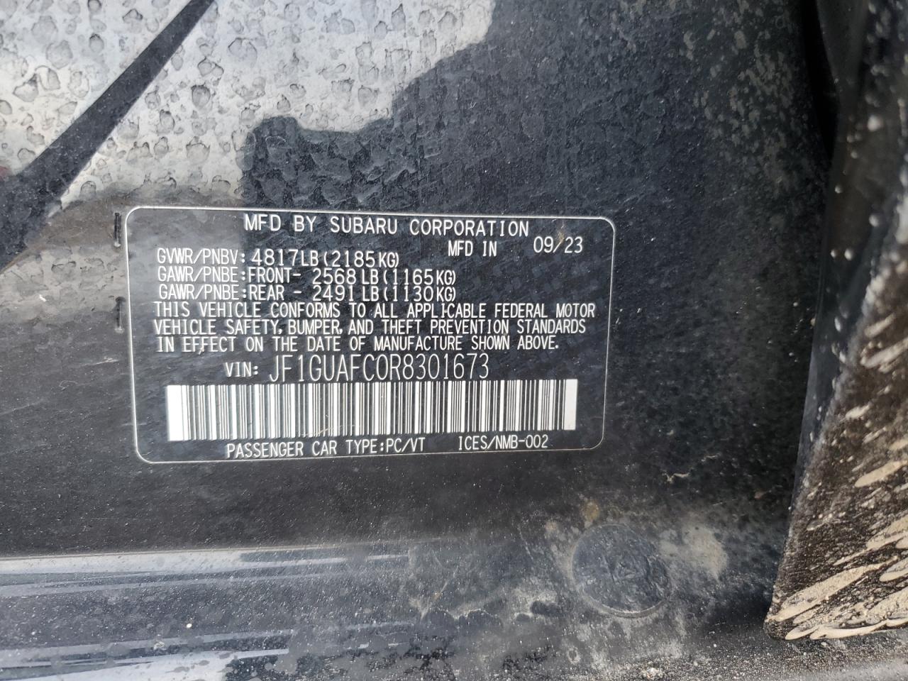 2024 Subaru Impreza VIN JF1GUAFC0R8301673 Copart auction photo, front end / side damage thumbnail 14
