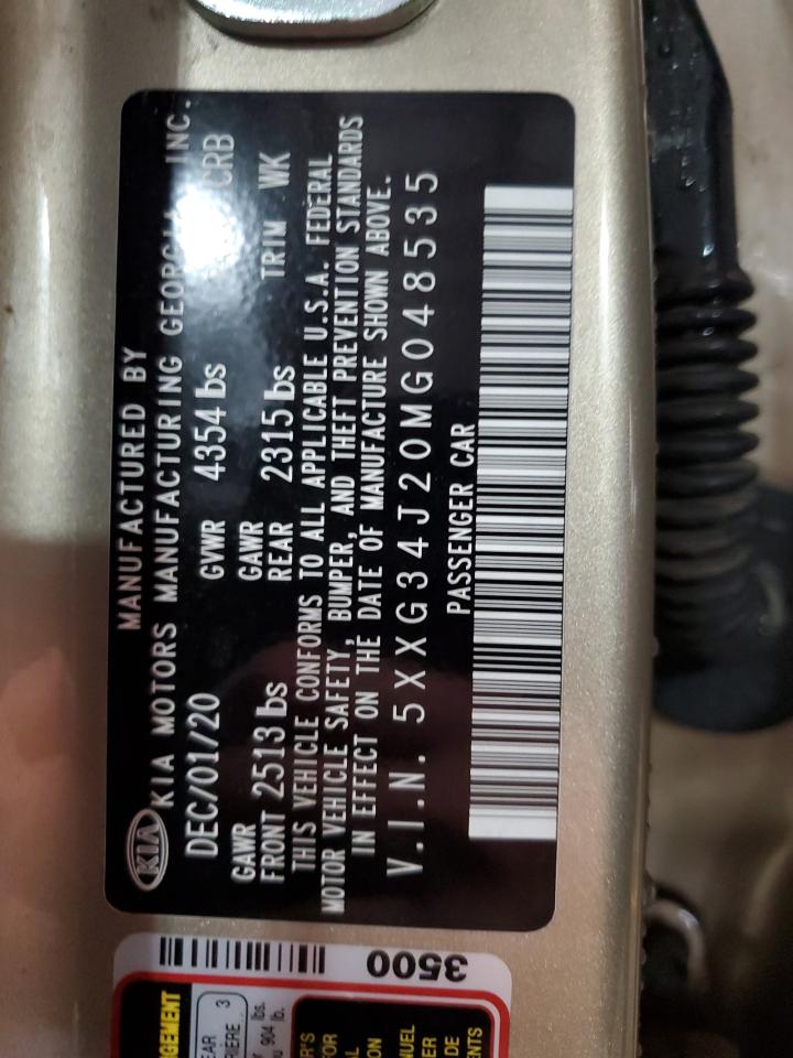2021 KIA K5 VIN 5XXG34J20MG048535 Copart auction photo, front end / side damage thumbnail 13