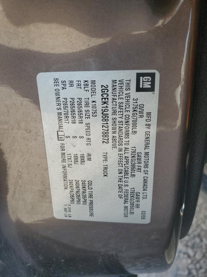 2008 Chevrolet Silverado VIN 2GCEK19J681278872 Copart auction photo, front end damage thumbnail 12
