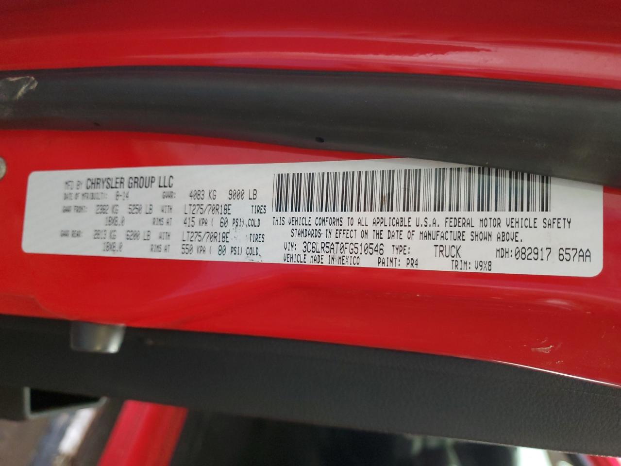 2015 RAM 2500 VIN 3C6LR5AT0FG510546 Copart auction photo, front end / side damage thumbnail 13