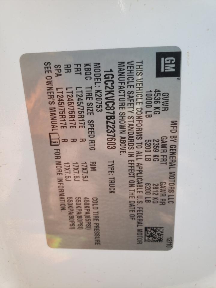 2011 Chevrolet Silverado VIN 1GC2KVC87BZ237603 Copart auction photo, front end / side damage thumbnail 12