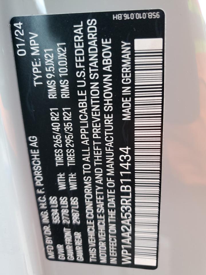 2024 Porsche Macan VIN WP1AA2A53RLB11434 Copart auction photo, rear end / front end damage thumbnail 16