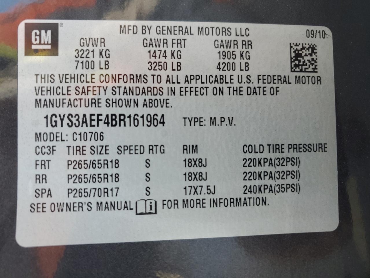 2011 Cadillac Escalade VIN 1GYS3AEF4BR161964 Copart auction photo, rear end / front end damage thumbnail 15