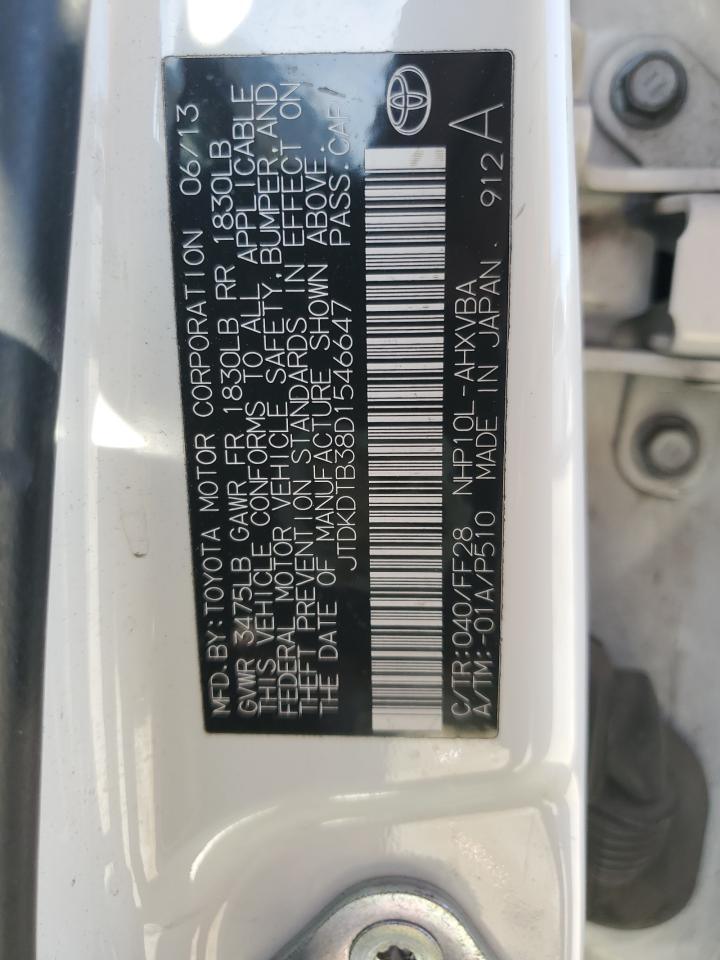 2013 Toyota Prius VIN JTDKDTB38D1546647 Copart auction photo, front end / side damage thumbnail 12