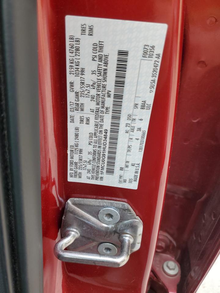 2017 Ford Escape VIN 1FMCU0G91HUD34849 Copart auction photo, front end damage thumbnail 13