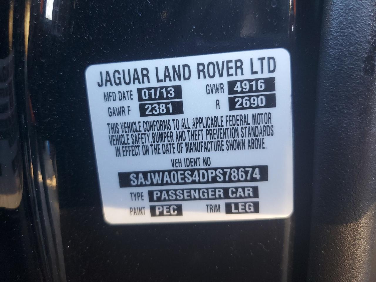 2013 Jaguar XF VIN SAJWA0ES4DPS78674 Copart auction photo, front end damage thumbnail 12