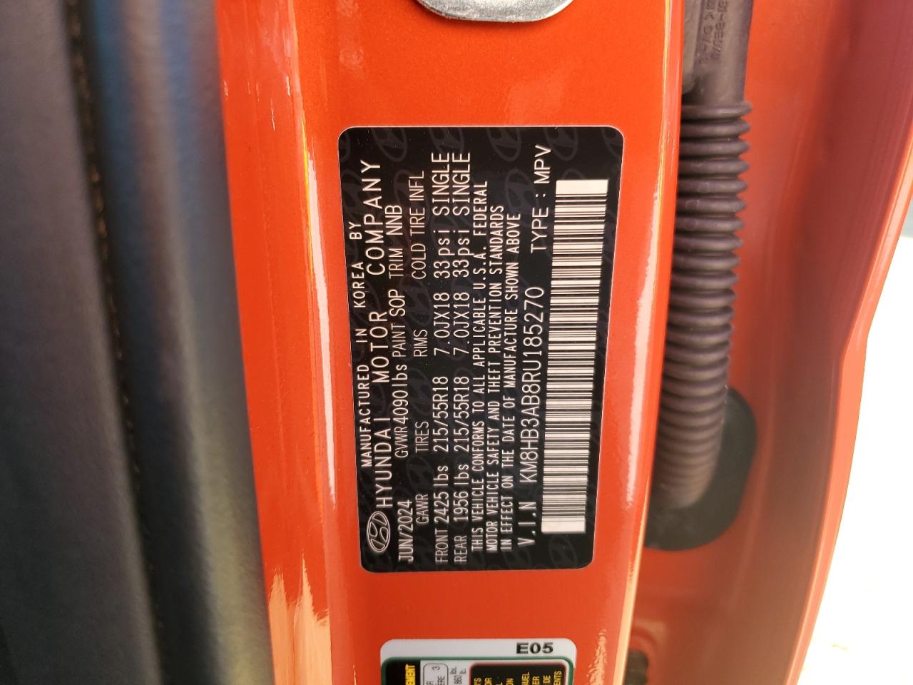 2024 Hyundai Kona VIN KM8HB3AB8RU185270 Copart auction photo, front end / rear end damage thumbnail 14