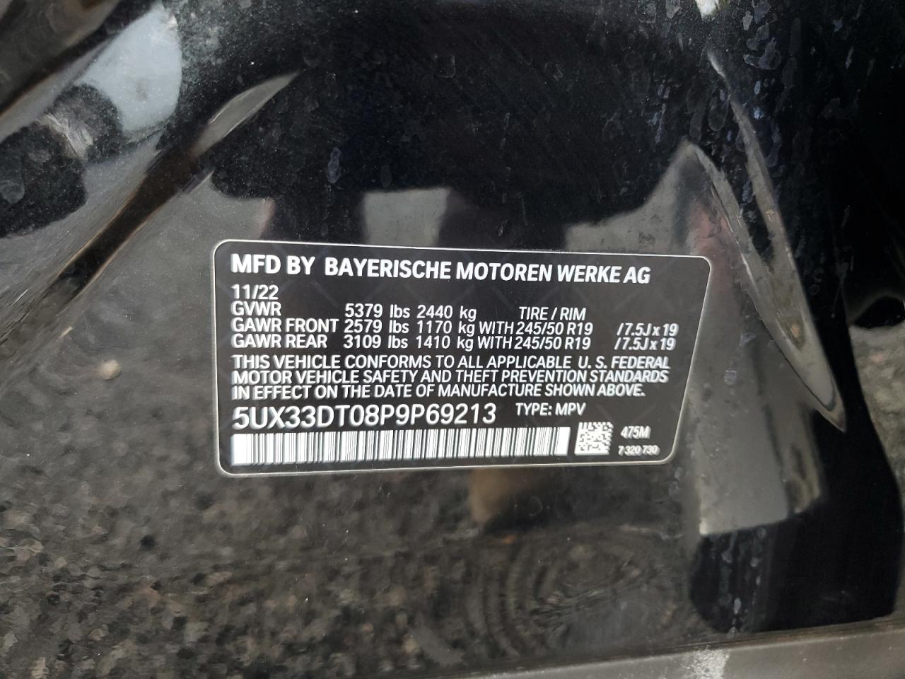 2023 BMW X4 VIN 5UX33DT08P9P69213 Copart auction photo, water/flood / minor dent/scratches damage thumbnail 14