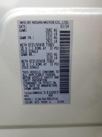 2014 Infiniti QX60 VIN 5N1AL0MM1EC531007 Copart auction photo, front end / mechanical damage thumbnail 14