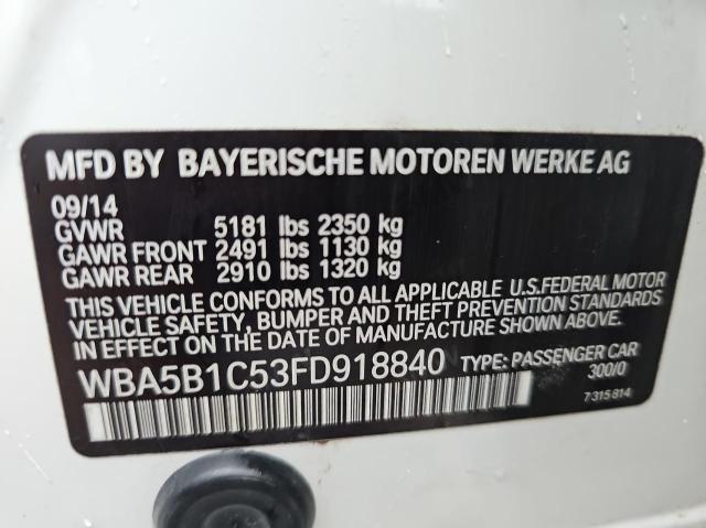 2015 BMW 5er VIN WBA5B1C53FD918840 Copart auction photo, minor dent/scratches / normal wear damage thumbnail 10
