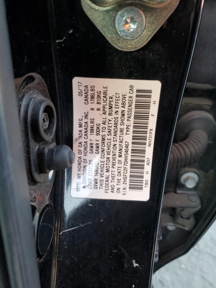 2017 Honda Civic VIN 2HGFC2F70HH546467 Copart auction photo, front end damage thumbnail 13