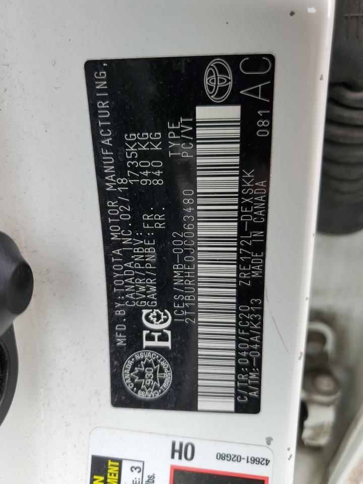 2018 Toyota Corolla VIN 2T1BURHE0JC063480 Copart auction photo, front end damage thumbnail 13