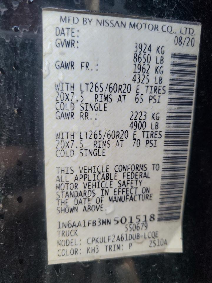 2021 Nissan Titan VIN 1N6AA1FB3MN501518 Copart auction photo, minor dent/scratches damage thumbnail 12