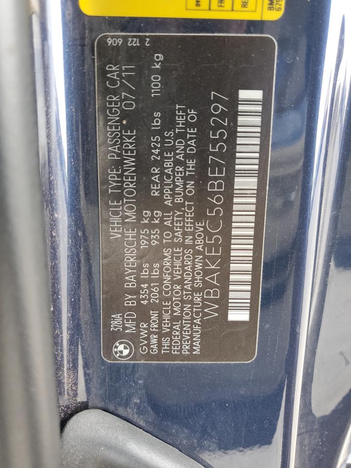 2011 BMW 3er VIN WBAKE5C56BE755297 Copart auction photo, front end damage thumbnail 14