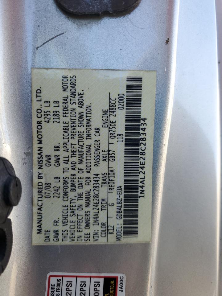 2008 Nissan Altima VIN 1N4AL24E28C283434 Copart auction photo, front end / all over damage thumbnail 12