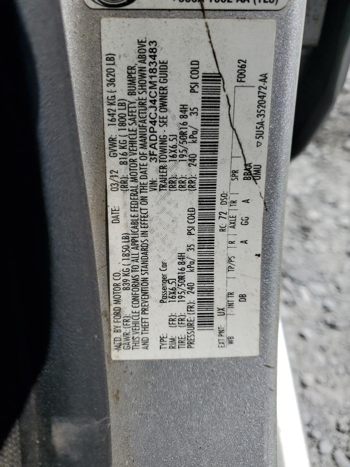 2012 Ford Fiesta VIN 3FADP4CJ4CM183483 Copart auction photo, all over damage thumbnail 13
