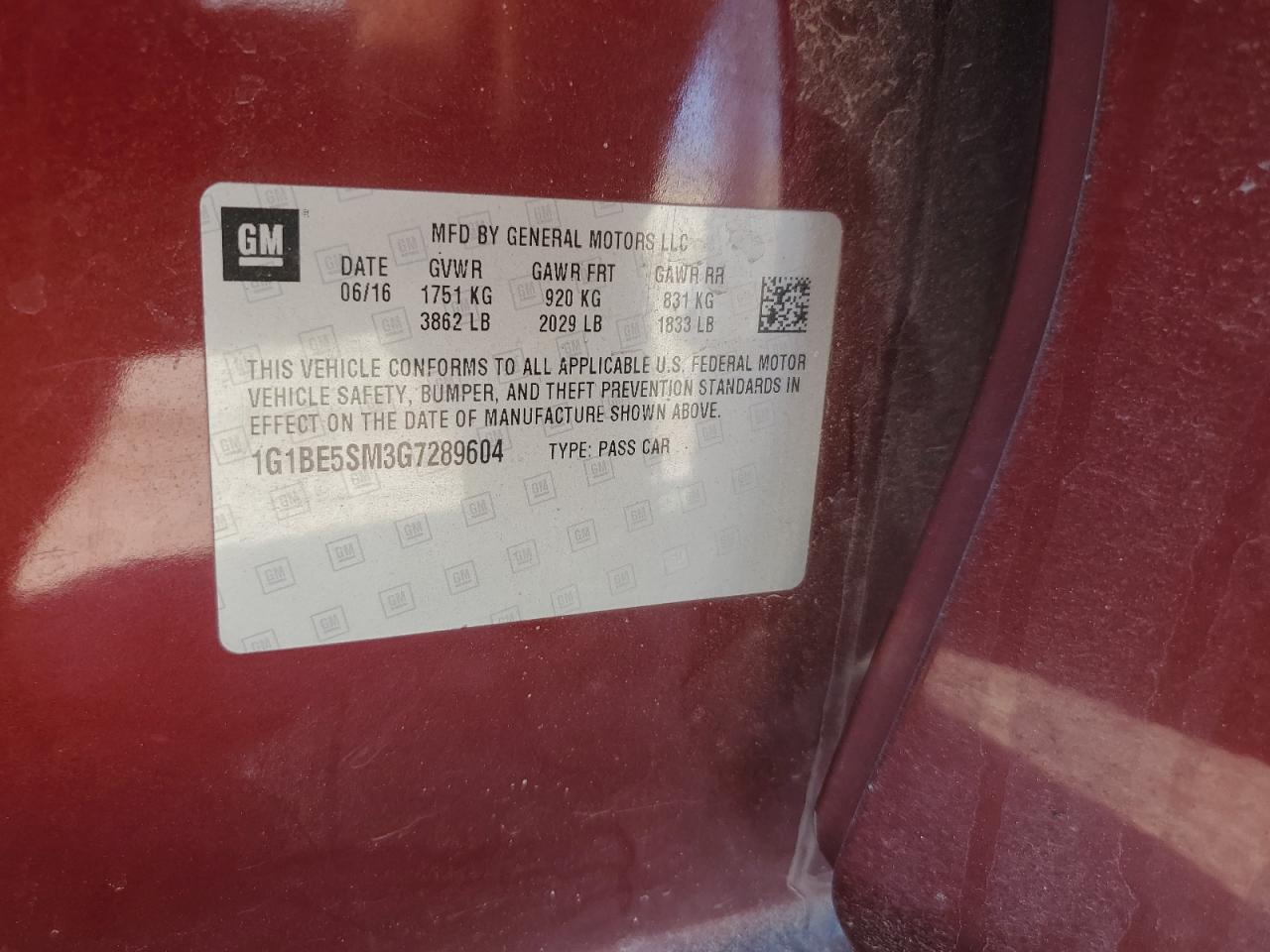 2016 Chevrolet Cruze VIN 1G1BE5SM3G7289604 Copart auction photo, front end damage thumbnail 12