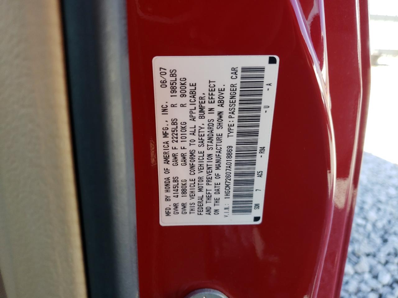 2007 Honda Accord VIN 1HGCM72607A018869 Copart auction photo, front end damage thumbnail 13
