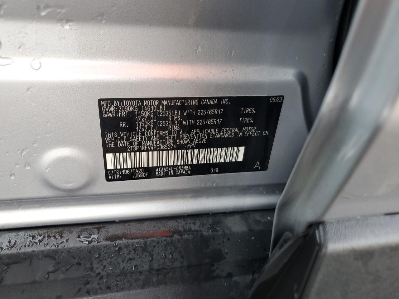 2023 Toyota RAV 4 VIN 2T3P1RFV4PC365274 Copart auction photo, side damage thumbnail 13