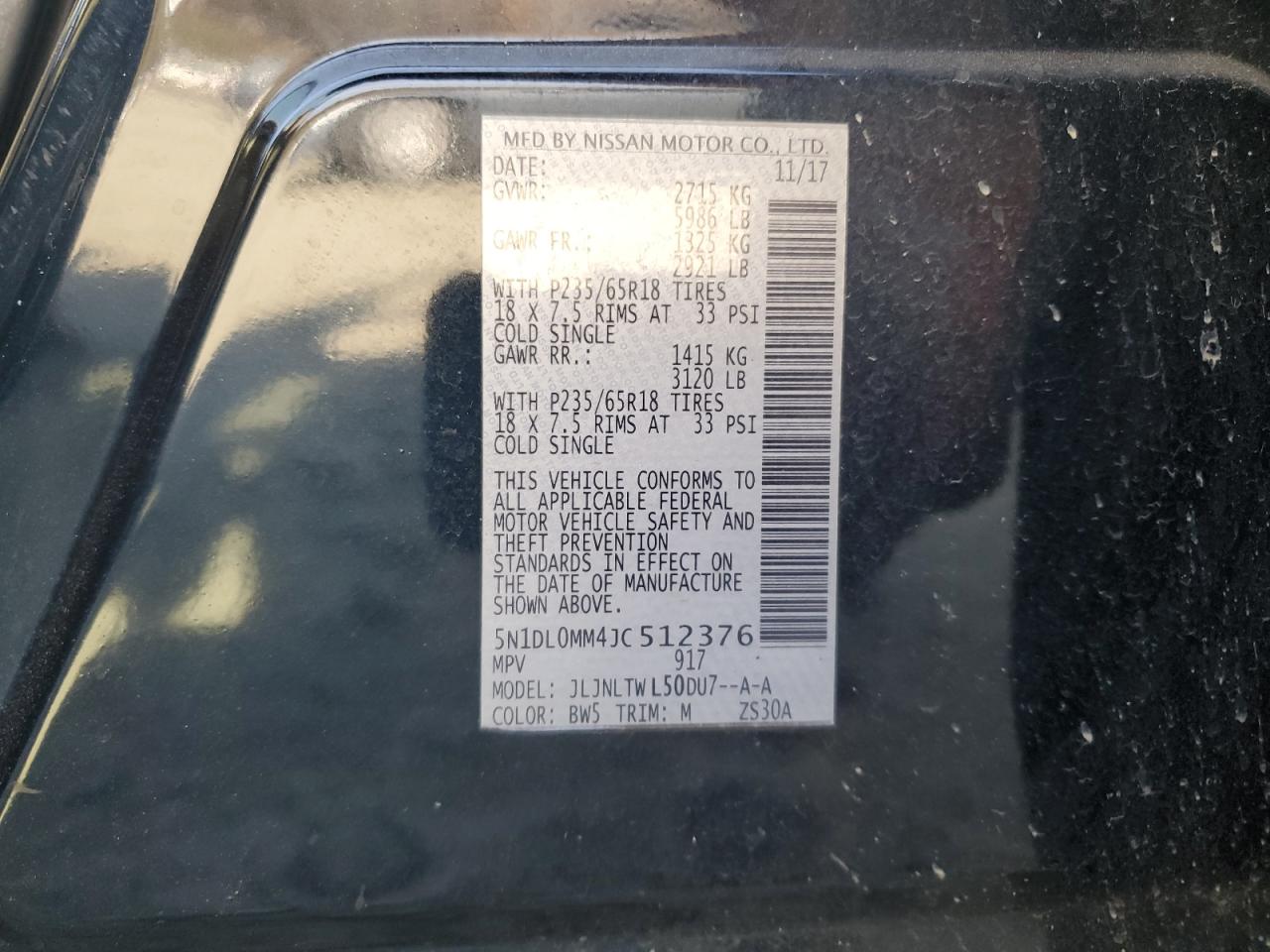 2018 Infiniti QX60 VIN 5N1DL0MM4JC512376 Copart auction photo, front end / undercarriage damage thumbnail 15