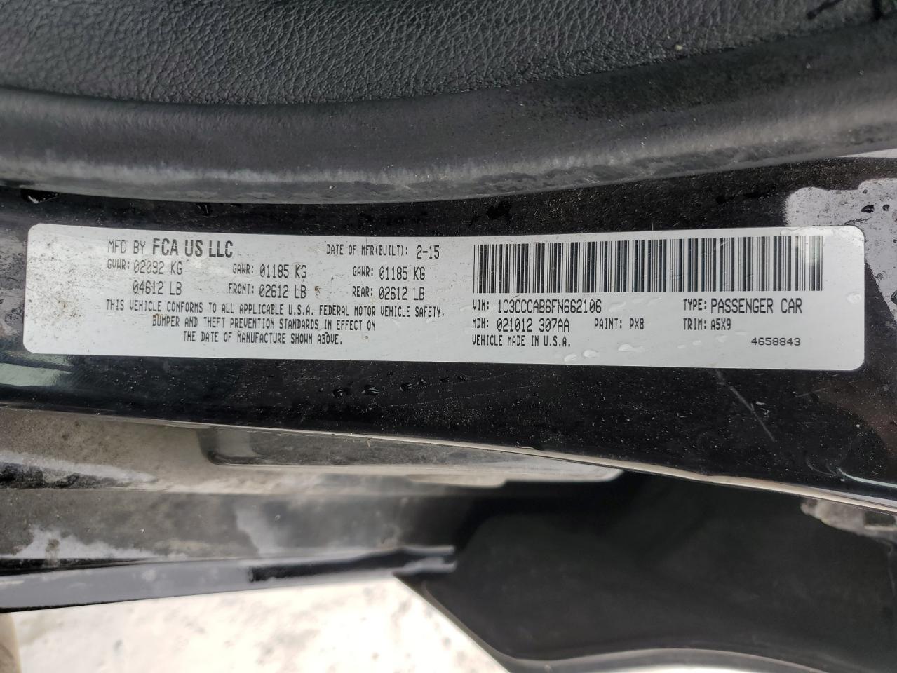 2015 Chrysler 200 VIN 1C3CCCAB6FN662106 Copart auction photo, mechanical / side damage thumbnail 12