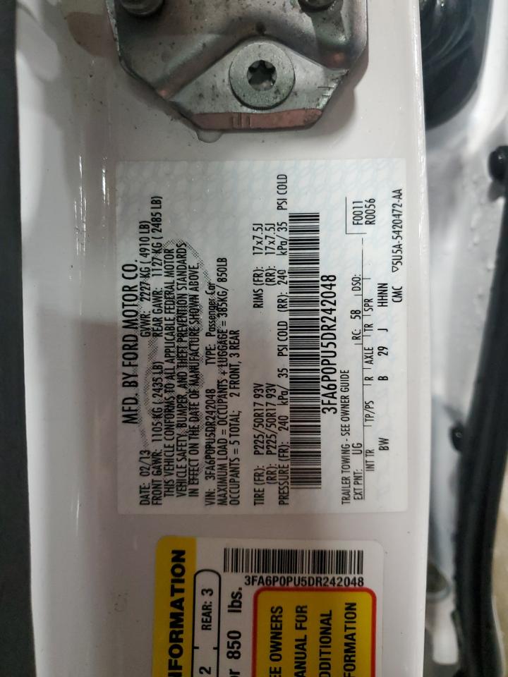 2013 Ford Fusion VIN 3FA6P0PU5DR242048 Copart auction photo, front end damage thumbnail 13