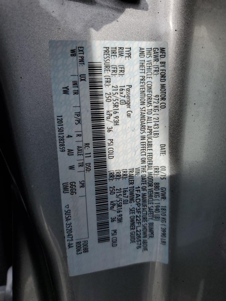 2015 Ford Focus VIN 1FADP3F22FL226576 Copart auction photo, front end / rear end damage thumbnail 13