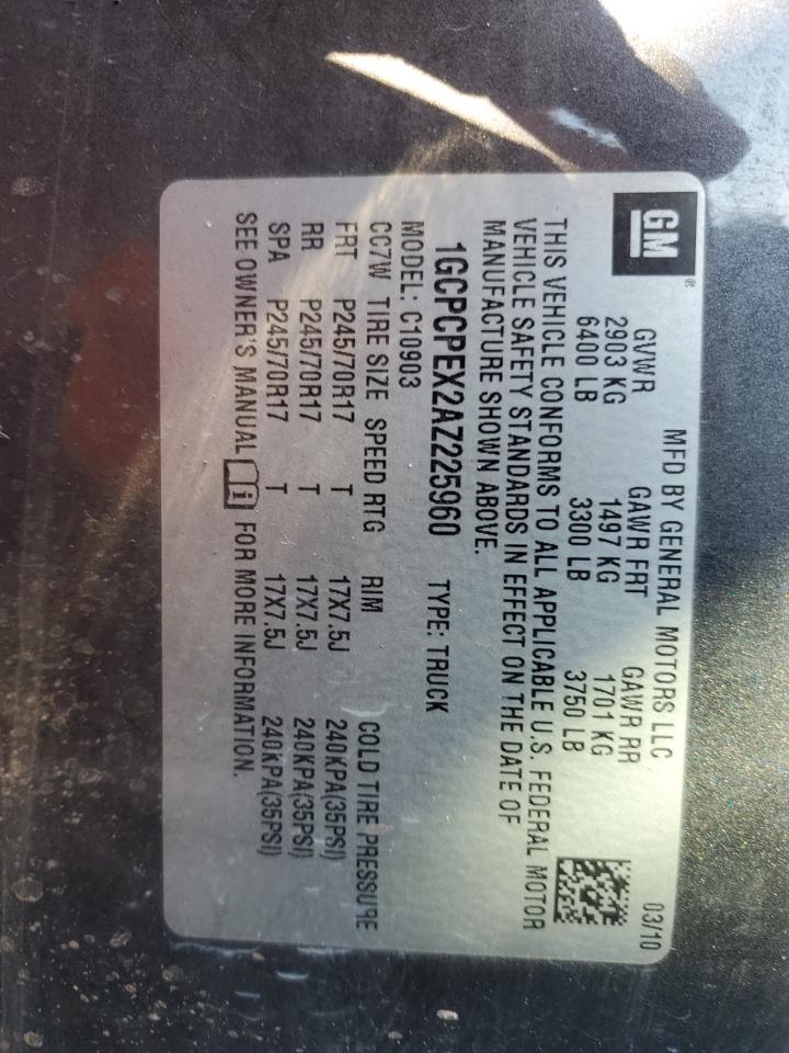 2010 Chevrolet Silverado VIN 1GCPCPEX2AZ225960 Copart auction photo, side / rear end damage thumbnail 14