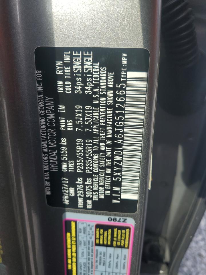 2018 Hyundai Santa Fe VIN 5XYZWDLA6JG512665 Copart auction photo, front end / side damage thumbnail 16
