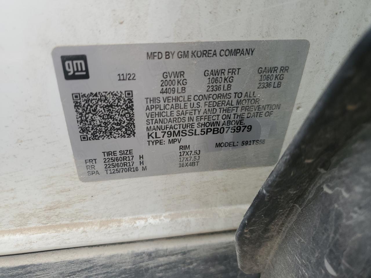 2023 Chevrolet TrailBlazer VIN KL79MSSL5PB075979 Copart auction photo, all over / mechanical damage thumbnail 13