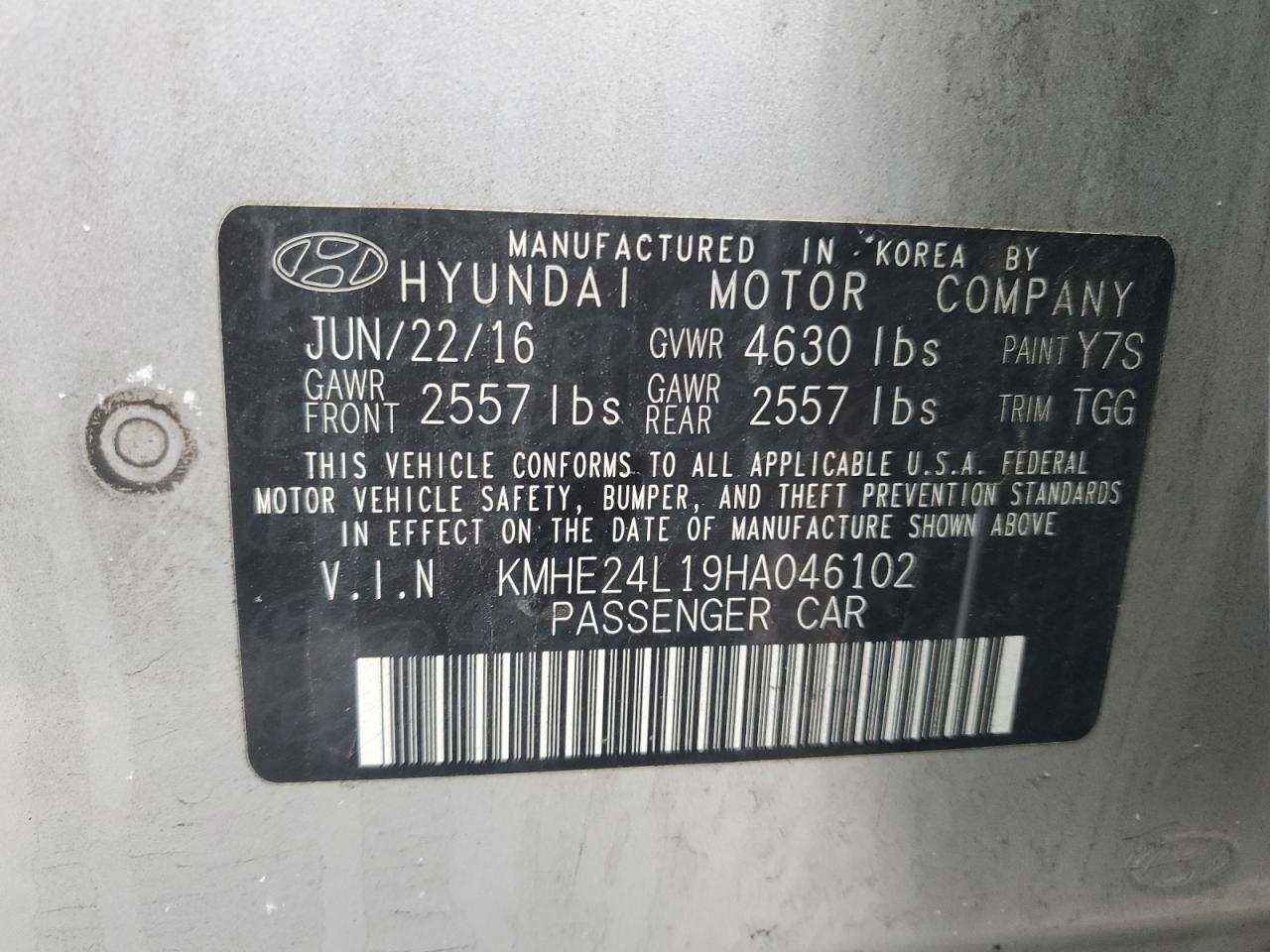 2017 Hyundai Sonata VIN KMHE24L19HA046102 Copart auction photo, front end / mechanical damage thumbnail 12