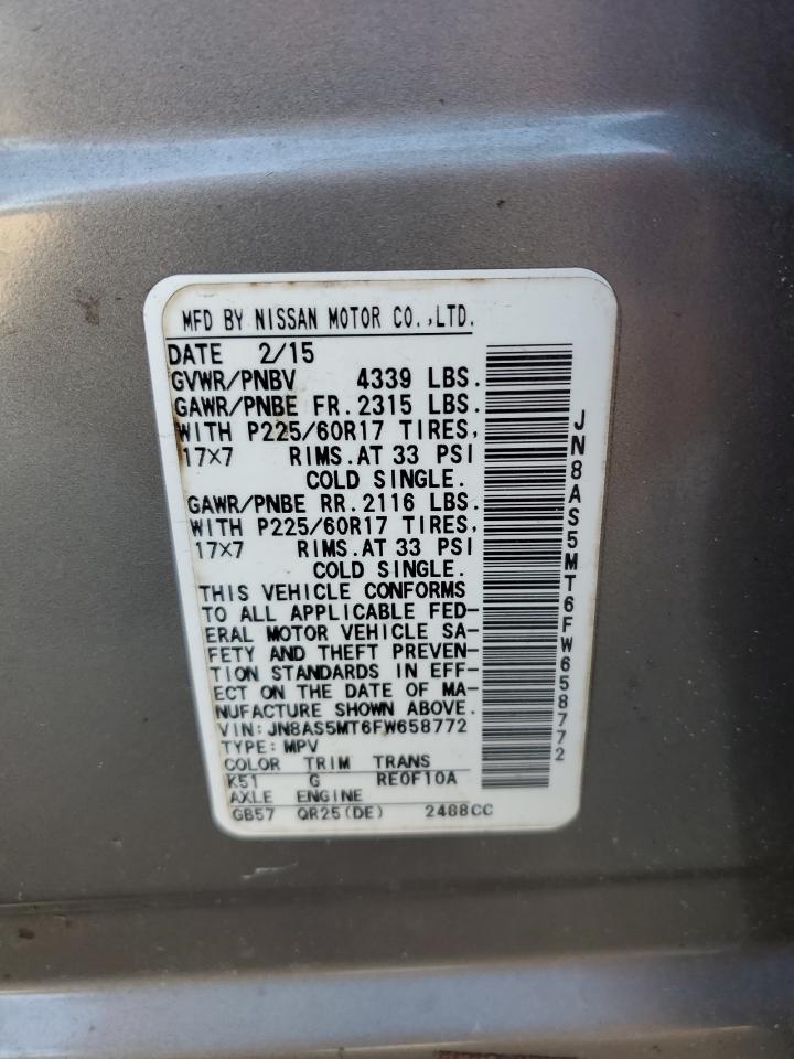 2015 Nissan Rogue VIN JN8AS5MT6FW658772 Copart auction photo, front end / side damage thumbnail 15