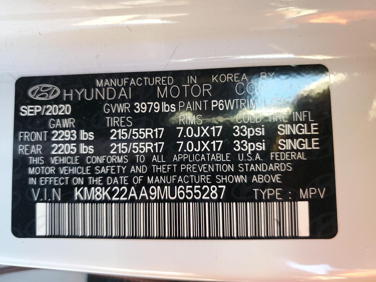 2021 Hyundai Kona VIN KM8K22AA9MU655287 Copart auction photo, front end / side damage thumbnail 14