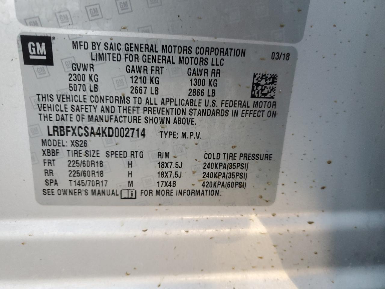 2019 Buick Envision VIN LRBFXCSA4KD002714 Copart auction photo, front end / side damage thumbnail 13