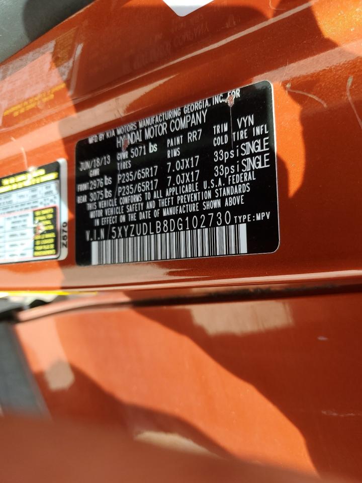 2013 Hyundai Santa Fe VIN 5XYZUDLB8DG102730 Copart auction photo, rear end damage thumbnail 14
