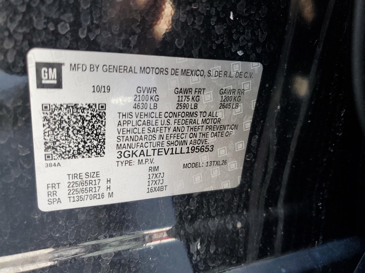 2020 GMC Terrain VIN 3GKALTEV1LL195653 Copart auction photo, front end damage thumbnail 15